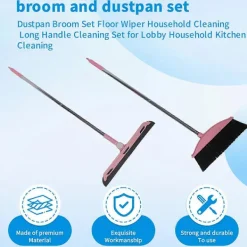 Hot Sopskyffel och kvast set golvskrapa rengöring långt handtag rengöringsset rosa