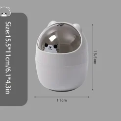 Soptunna skrivbordssoptunna, söt kreativ tecknad djur soptunna med lock, mini soptunna