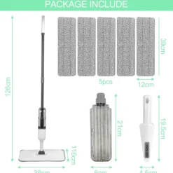 Hot Spraymopp, golvrengöringsmoppar, platt spraymopp, mikrofibermopp med 5 återanvändbara dynor och skrapa