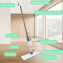 Hot Spraymopp, golvrengöringsmoppar, platt spraymopp, mikrofibermopp med 5 återanvändbara dynor och skrapa