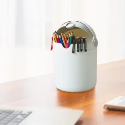 Discount Söt liten skrivbordsbehållare med lock, mini papperskorg för skrivbordet (grå)