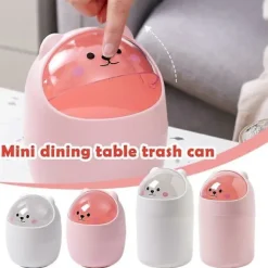 New Söt Mini Papperskorg för Skrivbord Barn med Lock Skrivbordsbehållare för Sovrum Vit