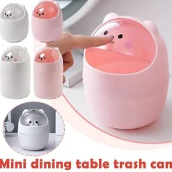 Sale Söt Mini Papperskorg för Skrivbord Barn med Lock Skrivbordsbehållare för Sovrum Vit