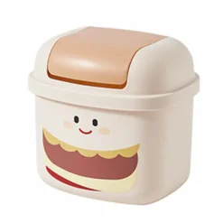 New Söt skrivbordspapperskorg för kontor, kreativ förvaringsbehållare, papperskorg för vardagsrum, sovrum, hushållssopbehållare med lock (beige)