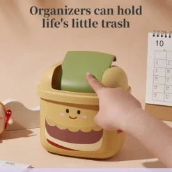 New Söt skrivbordspapperskorg för kontor, kreativ förvaringsbehållare, papperskorg för vardagsrum, sovrum, hushållssopbehållare med lock (beige)