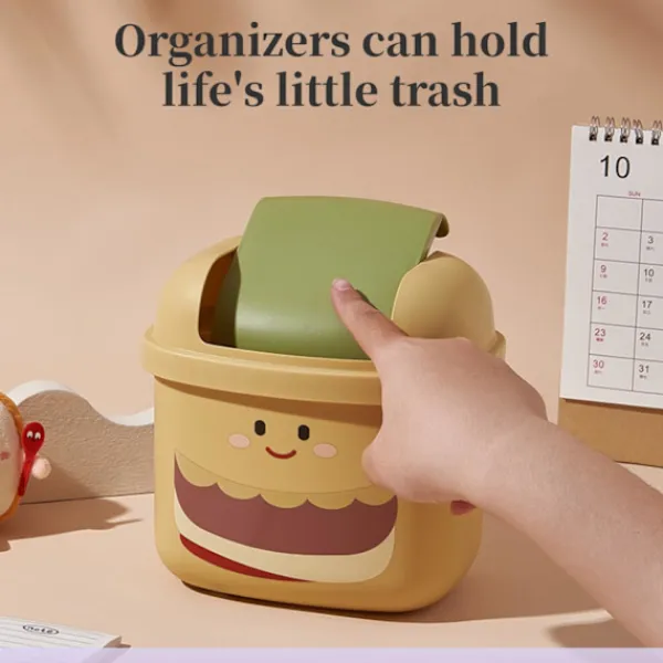 New Söt skrivbordspapperskorg för kontor, kreativ förvaringsbehållare, papperskorg för vardagsrum, sovrum, hushållssopbehållare med lock (beige)