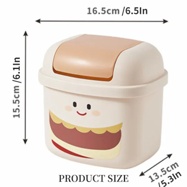 New Söt skrivbordspapperskorg för kontor, kreativ förvaringsbehållare, papperskorg för vardagsrum, sovrum, hushållssopbehållare med lock (beige)