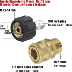 Outlet 2st Tool Daily Högtryckstvätt Adapter Kit, Snabbkopplingskit, Metrisk M22 14mm till M22 Anslutning