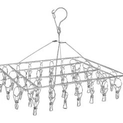 Stainless Steel Sock Dryer with 36 Clothespins, Windproof Rectangular Small Drying Rack with Clips for Socks and Underwear