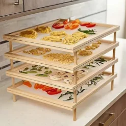 Discount Stapelbar Mattork med Metallnät, Torkställning i Trä för Pasta och Örter, Version 530