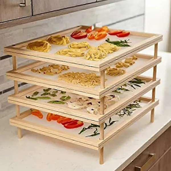 Discount Stapelbar Mattork med Metallnät, Torkställning i Trä för Pasta och Örter, Version 530