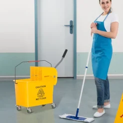 Outlet Northio Städhink Städvagn Torkvagn Mobil Hink 20 Liter Med Press 2 Kammare Gul