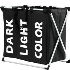 New B2X Stilren 3-delad Tvättkorg: Modern Design, Sortera & Förvara Svart