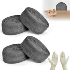 New Ståltråd, 4 st 0000 stålull, 16m 100g Anti-mus stålull, Rengöringstråd för rengöring och polering av trä och glas, levereras med handskar