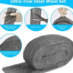 New Ståltråd, 2 st 0000 stålull, 8m 100g Anti-mus stålull, Rengöringstråd för rengöring och polering av trä och glas, levereras med handskar