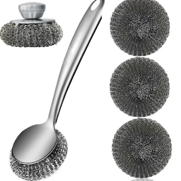 Online Stålullsskrubber Diskborste med Handtag Djuprengörande Metallskrubbset Stålskrubber för Di