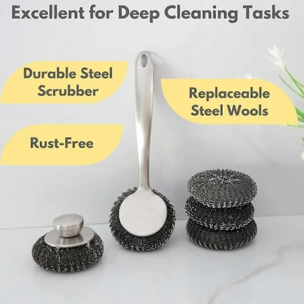 Online Stålullsskrubber Diskborste med Handtag Djuprengörande Metallskrubbset Stålskrubber för Di