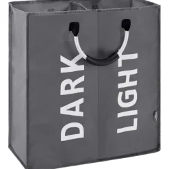 Discount Stor hopfällbar tvättkorg med 2 fack för sovrum, tyg (Mörkgrå)