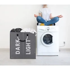 Discount Stor hopfällbar tvättkorg med 2 fack för sovrum, tyg (Mörkgrå)