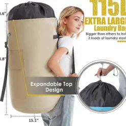 Sale GIFT OF G Stor Kapacitet Kraftig 115L Tvättryggsäck med Robusta Remmar - Militärgrön College Toppmatad Duffelväska Khaki