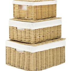 Hot Stor korg, handflätad, tvättkorg i syntetisk rotting, med lock och handtag, hopfällbar, avtagbar innerpåse, träfärgad