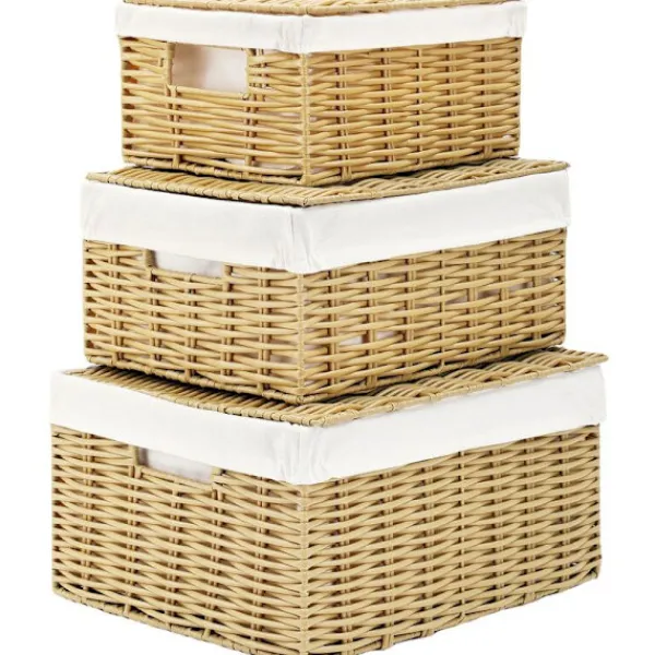 Hot Stor korg, handflätad, tvättkorg i syntetisk rotting, med lock och handtag, hopfällbar, avtagbar innerpåse, träfärgad