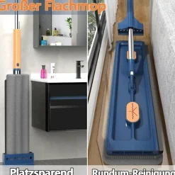 Best Stor Platt Mopp med 360° Rotationsbar Urvridningsfunktion, Mikrofiberdynor för Hårdträ Blue + 2 rags