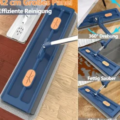 Best Stor Platt Mopp med 360° Rotationsbar Urvridningsfunktion, Mikrofiberdynor för Hårdträ Blue + 2 rags