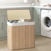 Best Stor tvättkorg i bambu med lock och tre fack - 150 liter