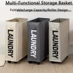 Best Stor tvättkorg och smutskorg med hjul, hopfällbar för hem, sovrum och tvättstuga