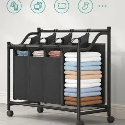 Online Stor tvättkorg på hjul med 4 avtagbara påsar