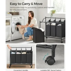 Online Stor tvättkorg på hjul med 4 avtagbara påsar