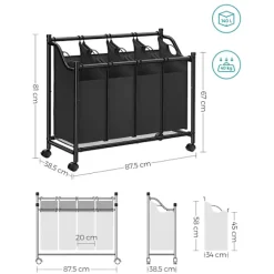 Online Stor tvättkorg på hjul med 4 avtagbara påsar