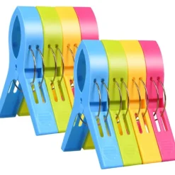 Strandhandduksklämmor, 8 st Stora Tvättklämmor Handduksklämmor, Starka Färgade Plast Täcke Klämmor för Solstolar, Solbäddar