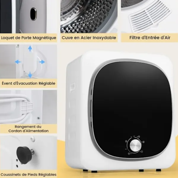 Online COSTWAY Strykande torktumlare 800W 4KG -5 Program - Låg varm luft - Trumma i rostfritt stål - Flera filter - Lägenhet