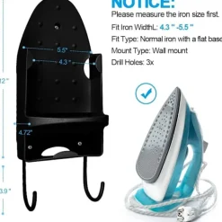 Clearance Strykbrädehållare, Elektrisk Strykjärn Vägghållare, Strykbräda Förvaringsorganisatör, Över Dörr Strykkorg eller Väggmontering i Tvättstuga [Svart]