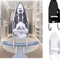 Outlet Strykjärnsbrädehängare, väggmonterad elektrisk strykjärnshållare strykjärnsbrädehållare med avtagbara krokar för hem badrumshylla dörr.