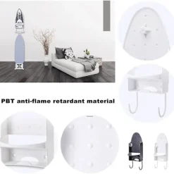 Outlet Strykjärnsbrädehängare, väggmonterad elektrisk strykjärnshållare strykjärnsbrädehållare med avtagbara krokar för hem badrumshylla dörr.