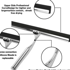 Clearance Sunrain duschskrapa, fönsterraka i rostfritt stål, 12 tum duschskrapa med väggmonterad krok, utan borrning, för duschväggar, badrum, kök, fönster