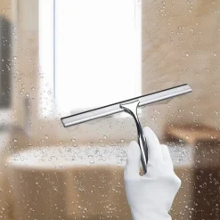Clearance Sunrain duschskrapa, fönsterraka i rostfritt stål, 12 tum duschskrapa med väggmonterad krok, utan borrning, för duschväggar, badrum, kök, fönster