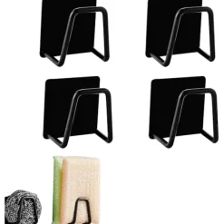 Clearance Svampställ i rostfritt stål, diskbänkssvampställ, självhäftande svamphållare, diskbänkssvamphållare, 4 stycken, svart 5*5cm