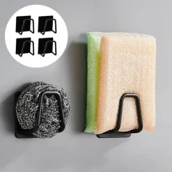 Clearance Svampställ i rostfritt stål, diskbänkssvampställ, självhäftande svamphållare, diskbänkssvamphållare, 4 stycken, svart 5*5cm