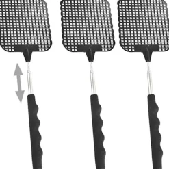 Outlet Svart 3-delad flugsmällare set, teleskophandtag för manuell skadedjursbekämpning, bärbar flugsmällare, skydda ditt kök