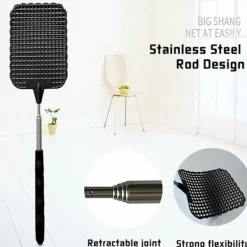 Outlet Svart 3-delad flugsmällare set, teleskophandtag för manuell skadedjursbekämpning, bärbar flugsmällare, skydda ditt kök