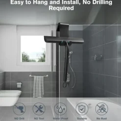 Clearance Svart duschskrapa, duschglsskrapa, duschskrapa med silikonfäste, silikonskrapa för badrum, glas, kakel, rengöring utan ränder