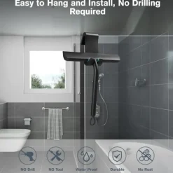 Hot Svart duschskrapa, duschglasskrapa, duschskrapa med silikonstöd, silikonskrapa för badrum, glas, kakel, rengöring utan ränder