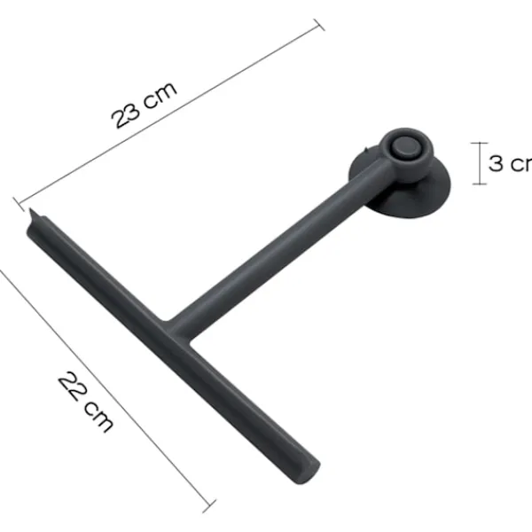 Svart Duschskrapa med Färgkrok och Sugpropp, Rengör Glas Harts och Gummi, Mått 23 x 22 x 3 cm och Vikt 0,1 kg, 2 års Garanti, R&D Desig
