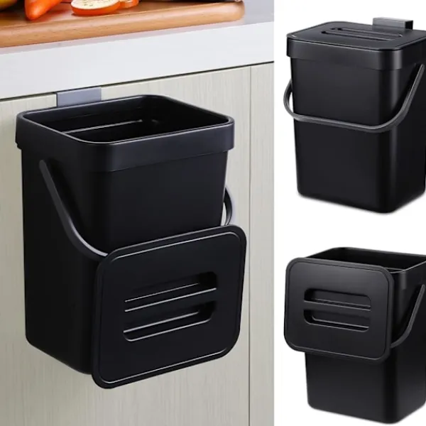 Best (Svart) Hängande liten soptunna med förseglad lock under diskho, 1,3 gallon monterbar kompostbehållare. Ingen O