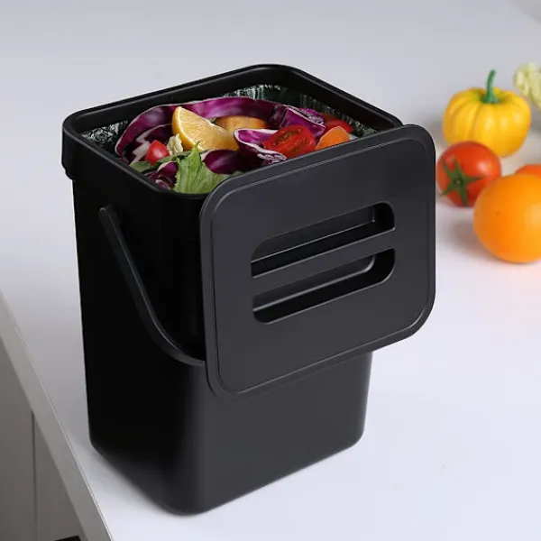 Best (Svart) Hängande liten soptunna med förseglad lock under diskho, 1,3 gallon monterbar kompostbehållare. Ingen O