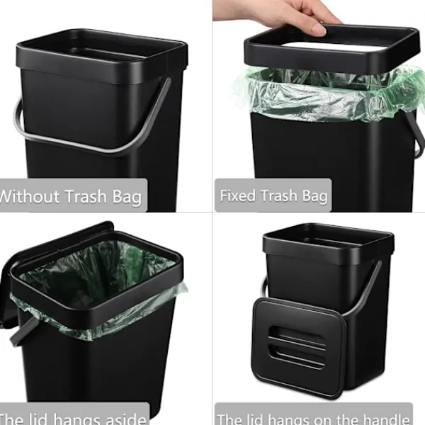 Best (Svart) Hängande liten soptunna med förseglad lock under diskho, 1,3 gallon monterbar kompostbehållare. Ingen O